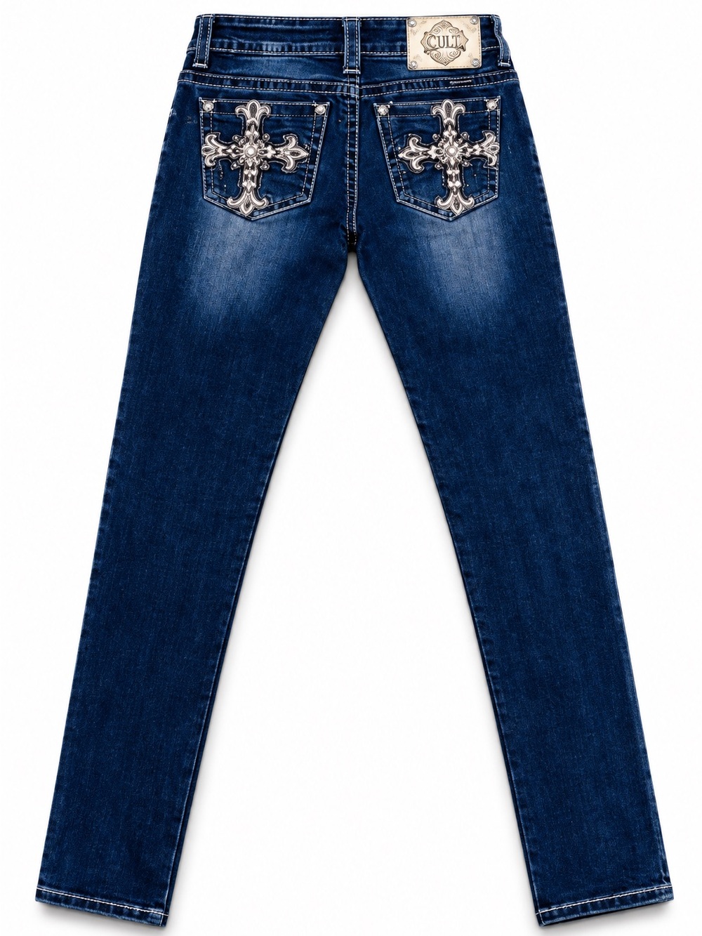 Miss Me Skinny Stretch Denim Jeans 24x31 Low Rise Embroidered Cross Pockets EUC